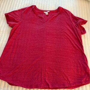 Liz Claiborne Bright Pink V Neck Slub T Shirt